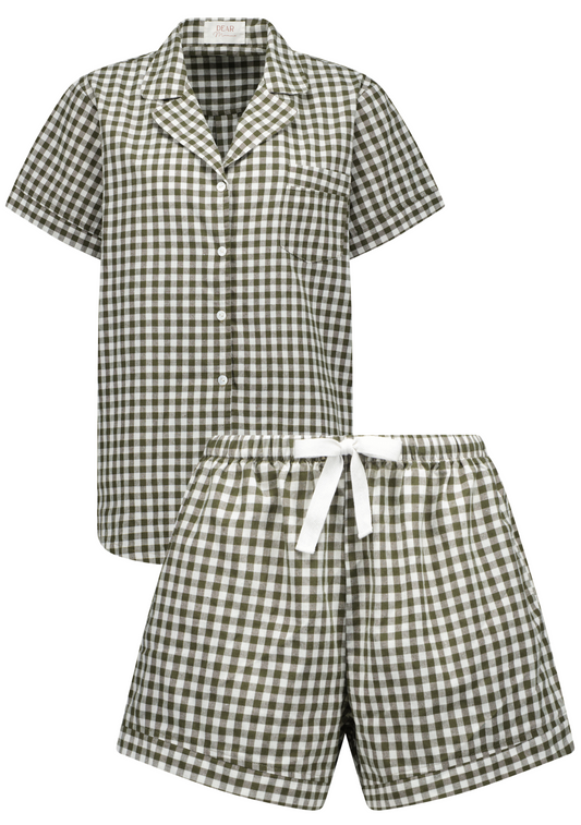 Maternity Pyjama Set Khaki Gingham