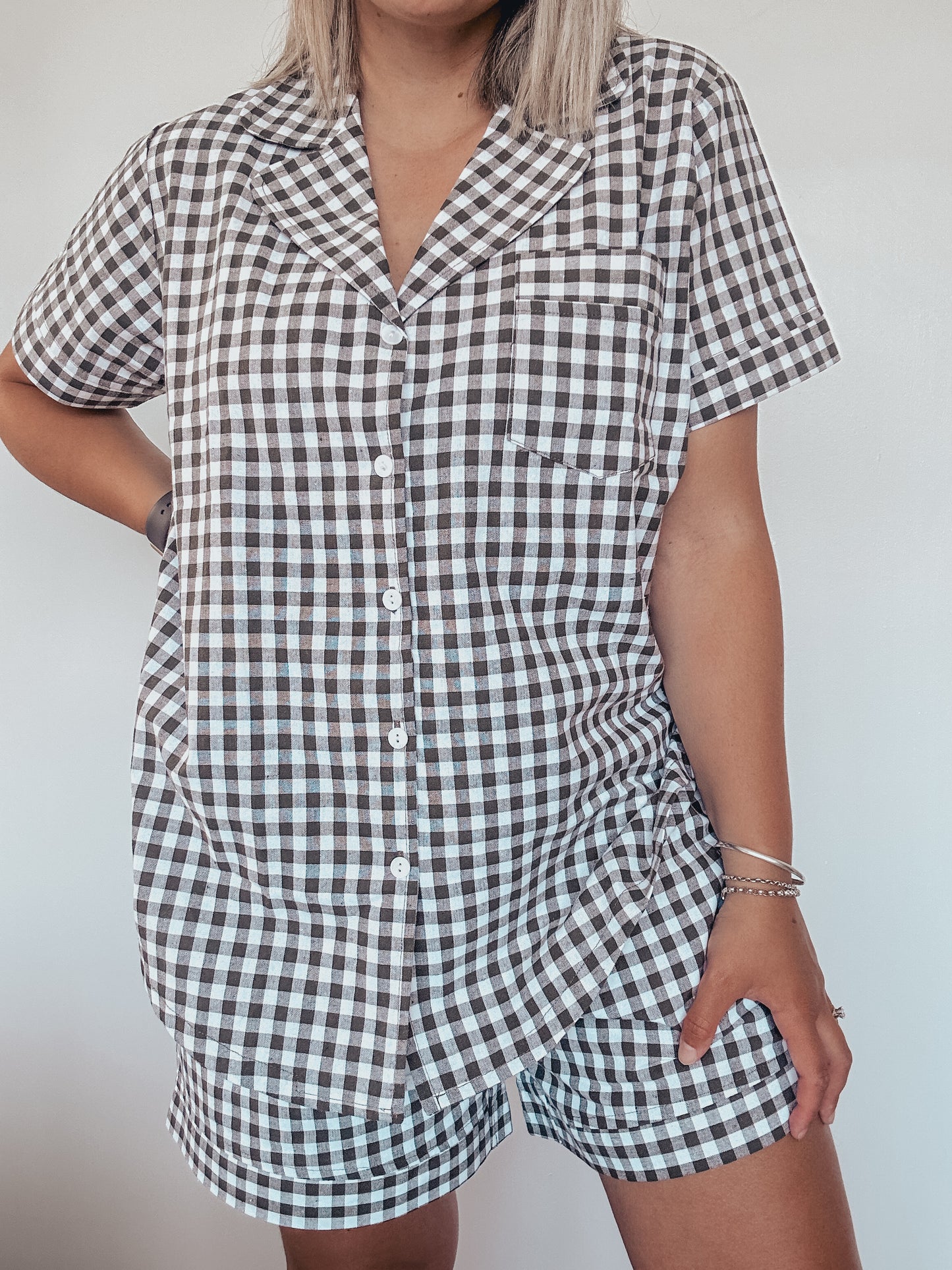 Maternity Pyjama Set Khaki Gingham