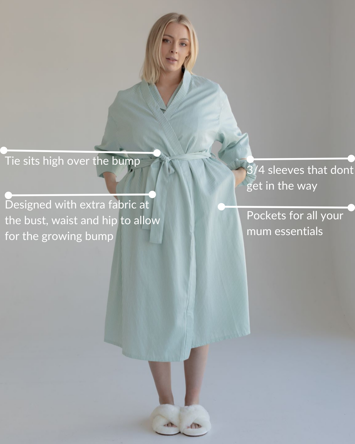 Maternity Robe Sage Stripe