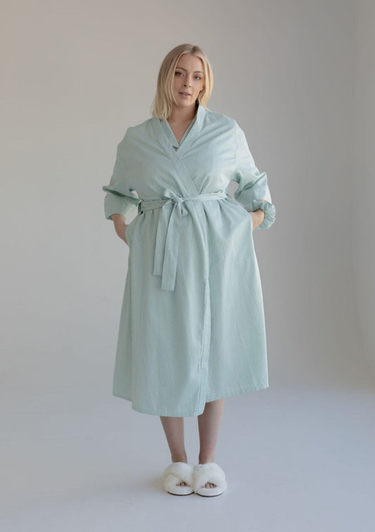 Maternity Robe Sage Stripe