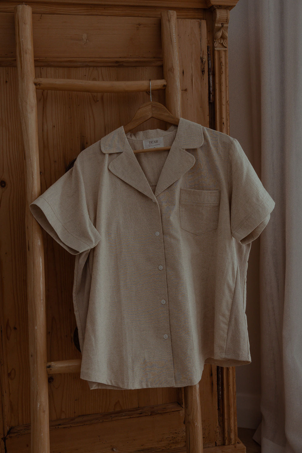 Maternity Pyjama Short Sleeve Shirt Oatmeal