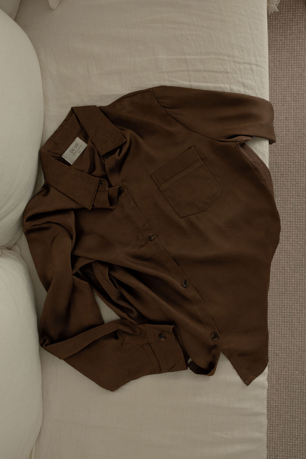 Maternity Classic Shirt Chocolate Satin