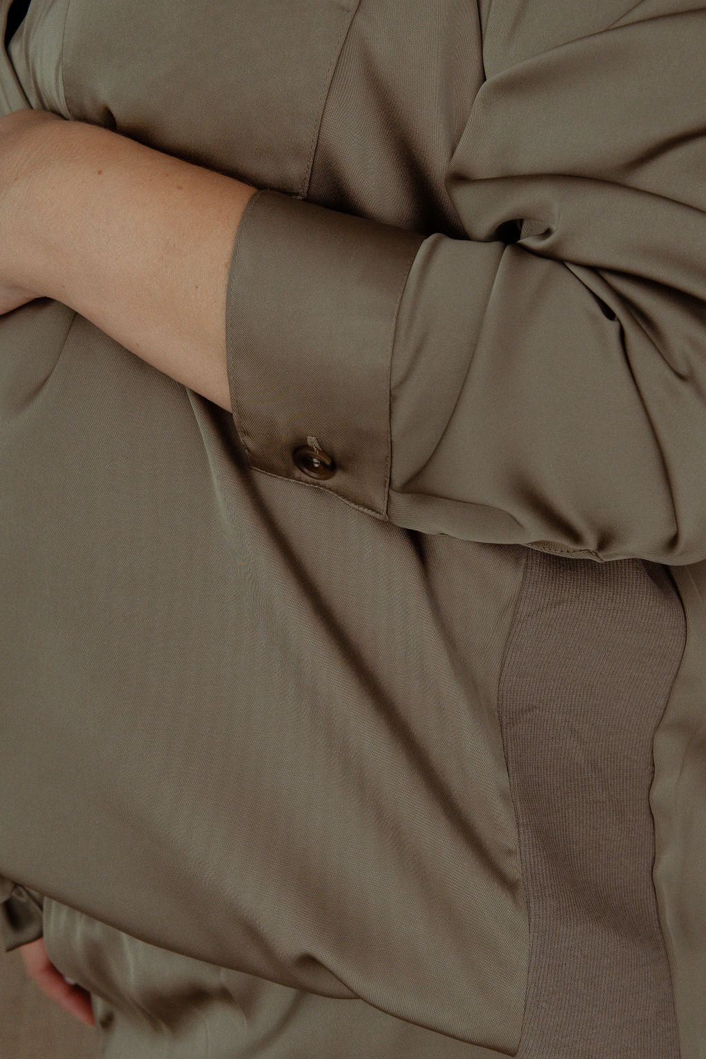 Maternity Classic Shirt Khaki Satin