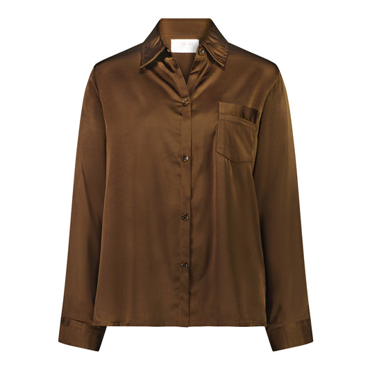 Maternity Classic Shirt Chocolate Satin